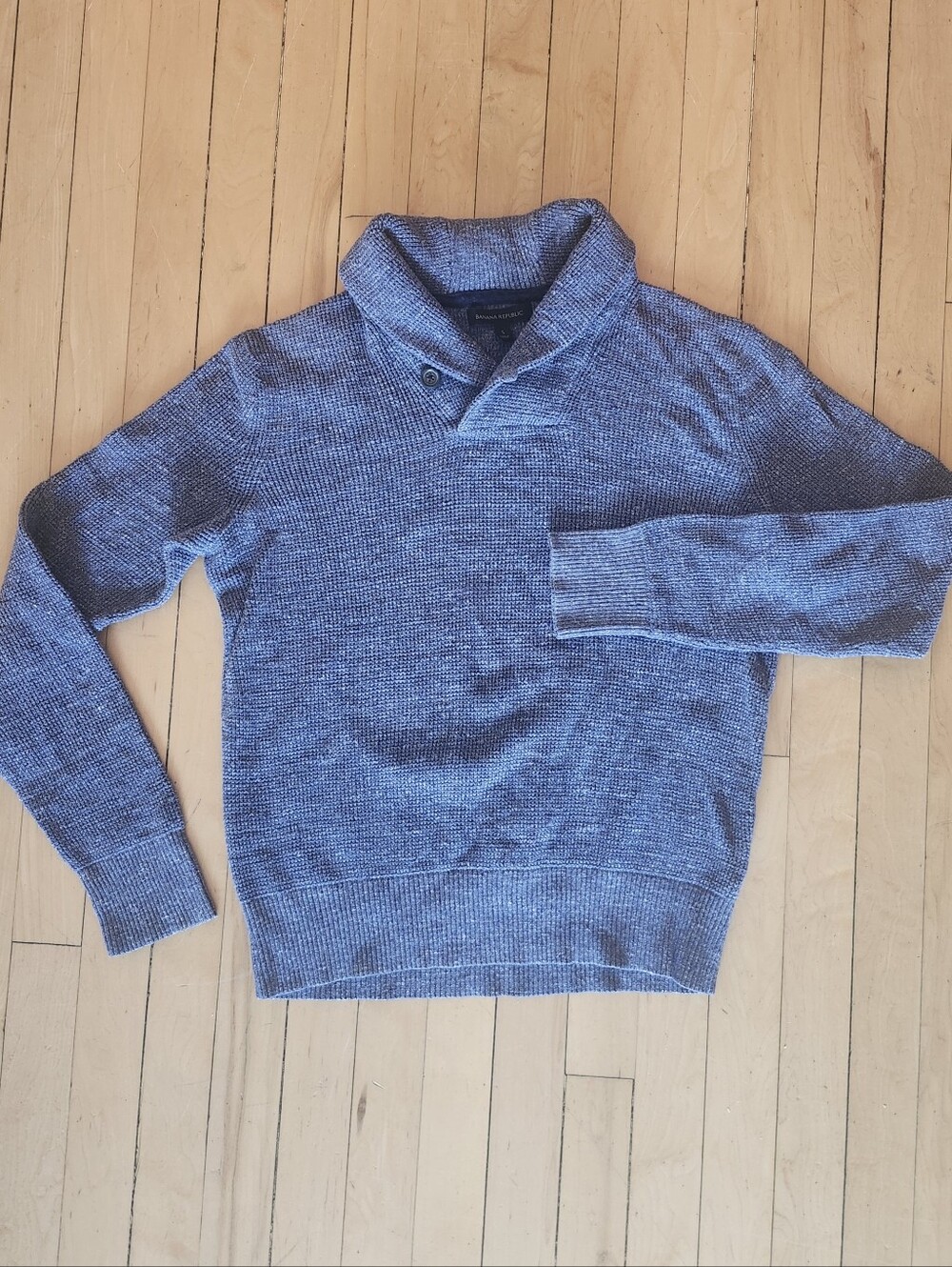 Banana Republic Men's Blue Ribbed Waffle-Knit Popover Cotton Sweater, Size Small